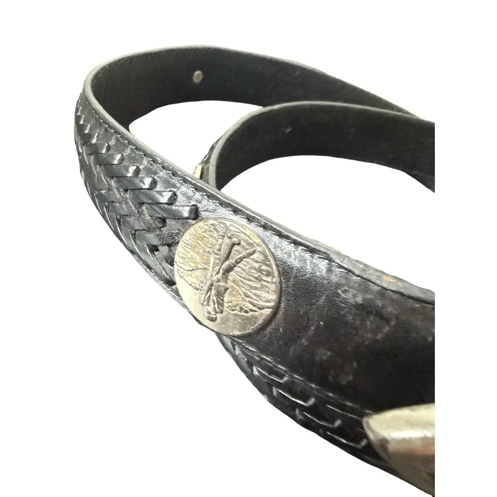 Vintage Brighton Onyx Black Leather Silver Golf Motif Men's 42 Style 11503